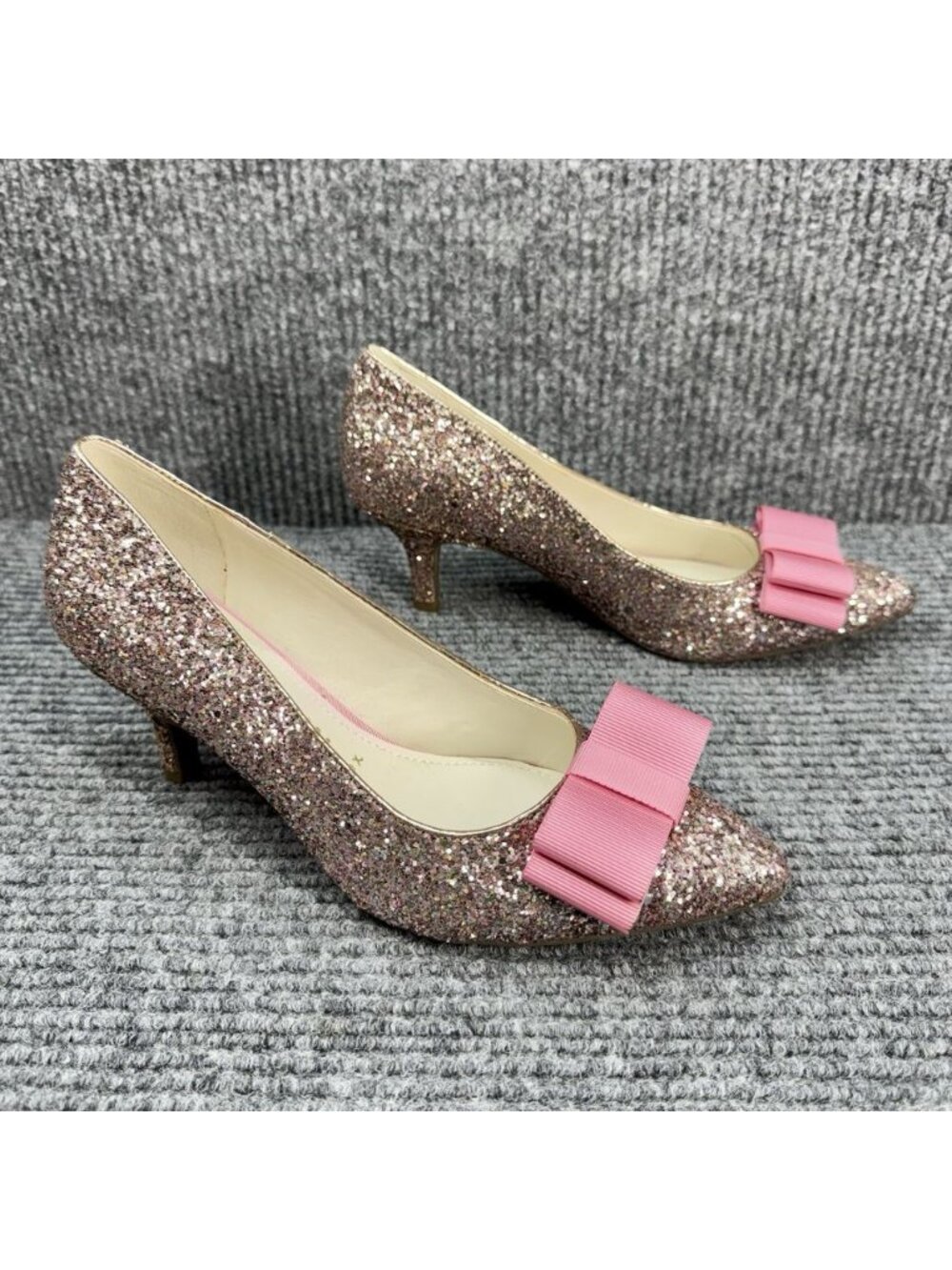 AK Anne Klein Akifa iFlex Heels Women’s 7.5 Pink Glitter Sparkle Bow Kitten Heel - Picture 2 of 13